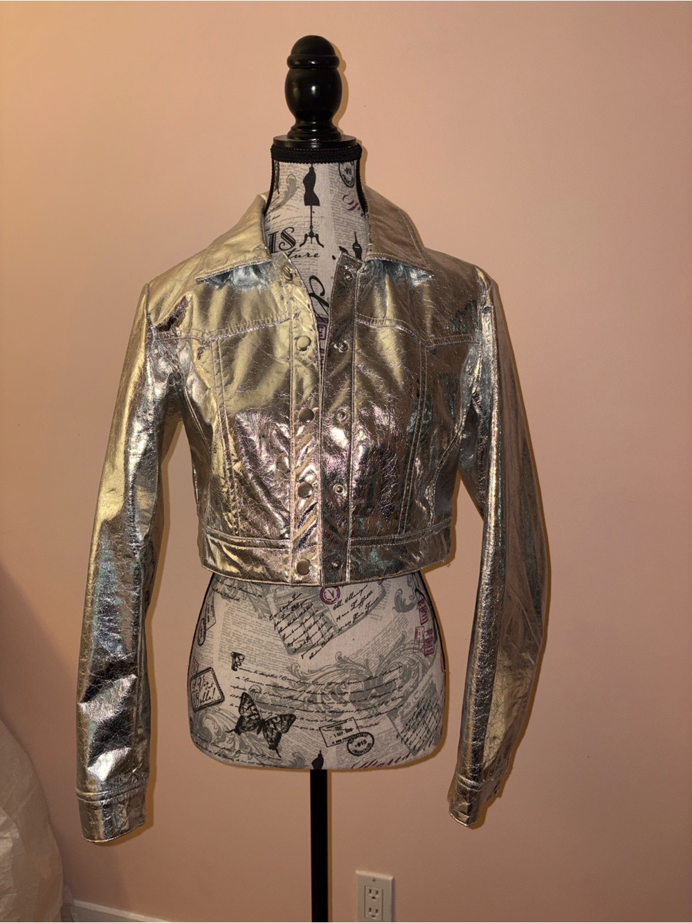 Forever 21 Metallic Silver Cropped Leather Jacket